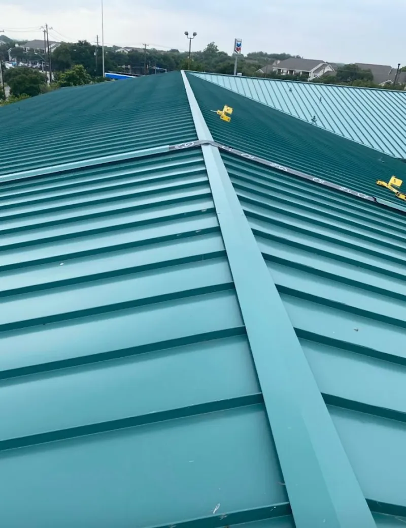 Green commercial metal roof ridge and valley for Metal Roof Repair in Mount Hope